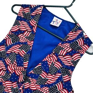 VTG 80s 90s American Flag Vest Womens S/M 4th of July Patriotic Stars Stripe USA